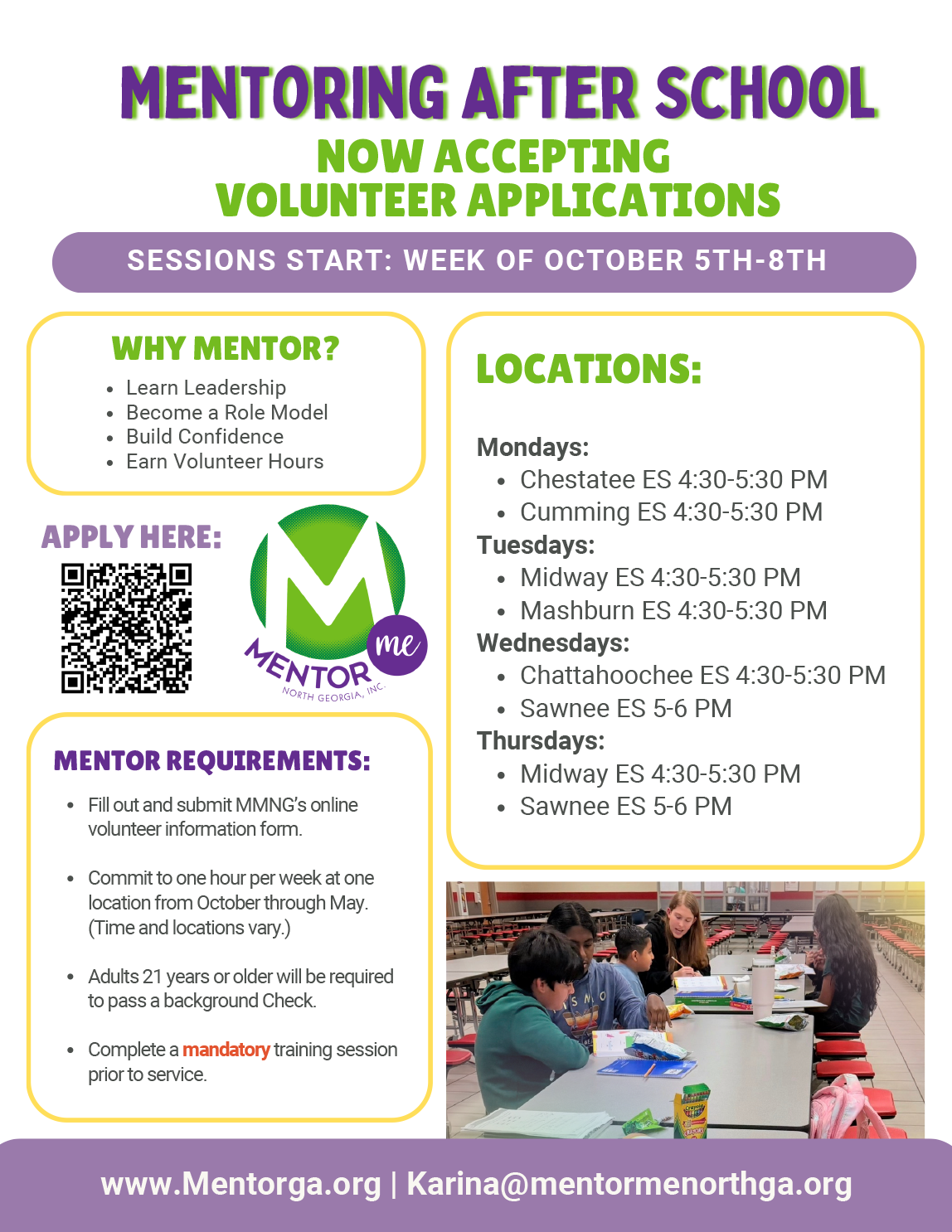 2026-2027 Mentoring After School Volunteer Flyer